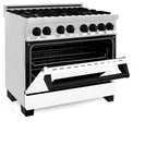 ZLINE Autograph 36 in. 4.6 cu. ft. Dual Fuel Range in Stainless Steel with White Matte Door and Matte Black Accents (RAZ-WM-36-MB)