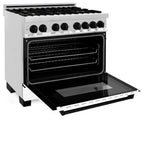 ZLINE Autograph 36 in. 4.6 cu. ft. Dual Fuel Range in Stainless Steel with White Matte Door and Matte Black Accents (RAZ-WM-36-MB)