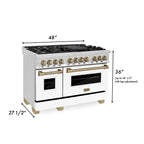 ZLINE Autograph Edition 48-Inch Dual Fuel Range, 6.0 cu. ft. Oven Capacity, White Matte Finish with Bronze Accents (Model RAZ-WM-48-CB)