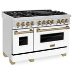 ZLINE Autograph Edition 48-Inch Dual Fuel Range, 6.0 cu. ft. Oven Capacity, White Matte Finish with Bronze Accents (Model RAZ-WM-48-CB)