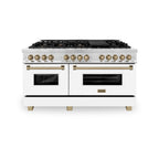 ZLINE Autograph Edition 60 in. Dual Fuel Range 7.4 cu. ft. Gas Cooktop & Electric Convection Oven with White Matte Door and Champagne Bronze Accents (RAZ-WM-60-CB)