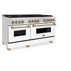 ZLINE Autograph Edition 60 in. Dual Fuel Range 7.4 cu. ft. Gas Cooktop & Electric Convection Oven with White Matte Door and Champagne Bronze Accents (RAZ-WM-60-CB)