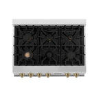 ZLINE Autograph 36" Legacy Gas Rangetop with 6 Burners and Porcelain Cooktop in Satin Stainless Steel with Champagne Bronze Accents, RTSZ-36-CB
