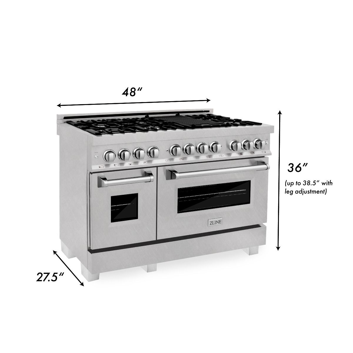 ZLINE 48 in. Kitchen Appliance Package with Satin Stainless Dual Fuel Range, Ducted Vent Range Hood and Tall Tub Dishwasher, 3KP-RASRH48-DWV