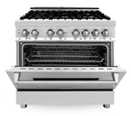 ZLINE Appliance Package - 36" Dual Fuel Range, Range Hood, Microwave Drawer, Dishwasher and Wine Cooler, 5KP-RARH36-MWDWV-RWV