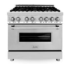 ZLINE Appliance Package - 36 in. Dual Fuel Range, Range Hood, 3 Rack Dishwasher, Refrigerator, 4KPR-RARH36-DWV