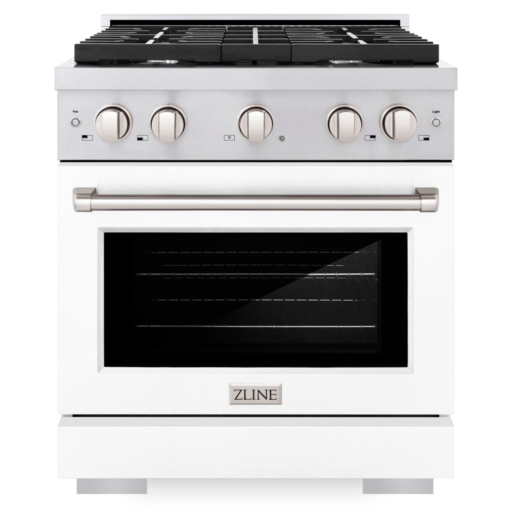 ZLINE Paramount 30 in. Dual Fuel Range, 4 Burners, 4.2 cu. ft. Electric Convection Oven, Stainless Steel with White Matte Door (SDR-WM-30)