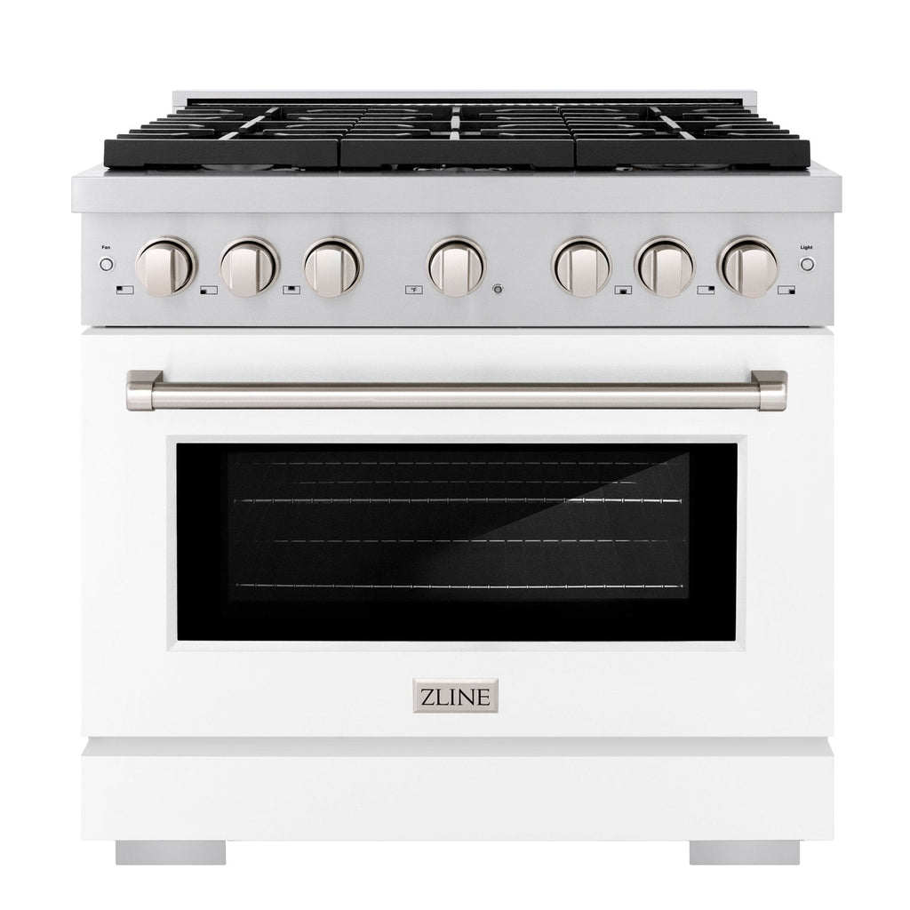 ZLINE Paramount 36 in. Dual Fuel Range with 6 Gas Burners and Electric Convection Oven, 5.2 cu. ft., Stainless Steel with White Matte Door (SDR-WM-36)