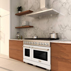 ZLINE Paramount 48 in. Double Oven Dual Fuel Range with 8 Gas Burners, 6.7 cu. ft. Capacity, Stainless Steel with White Matte Doors (SDR-WM-48)