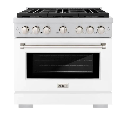 ZLINE 36-Inch Paramount Series Gas Range with Convection Oven, 5.2 cu. ft., Stainless Steel with White Matte Door (Model SGR-WM-36)