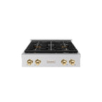 ZLINE Autograph Edition 30" Paramount Gas Rangetop with 4 Burner DuoPro™ Cooktop in Stainless Steel and Polished Gold Accents, PSRTZ-30-G
