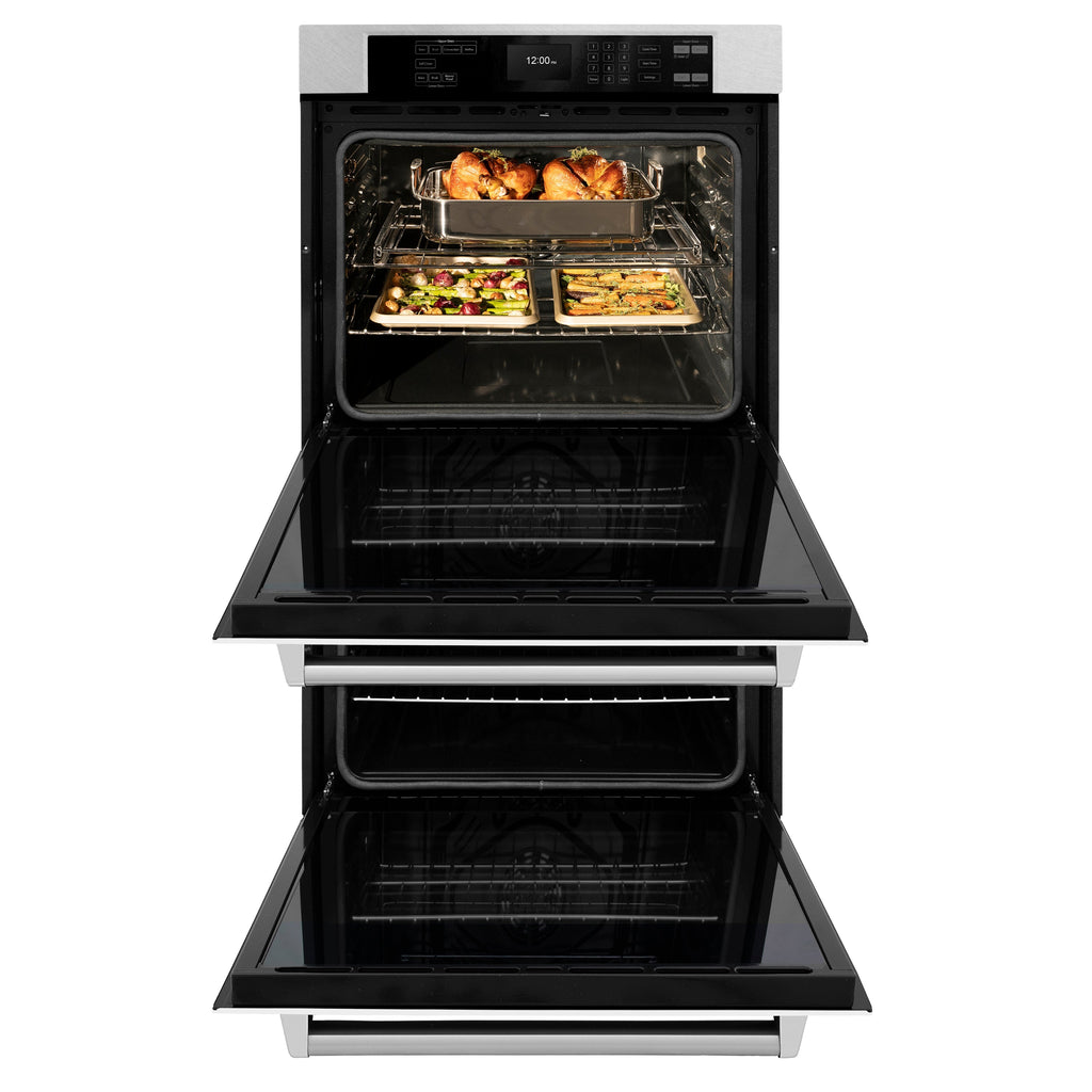 ZLINE 30" Professional True Convection Double Wall Oven with Air Fry and Self Clean in Satin Stainless Steel with White Matte Doors, WADS-WM-30