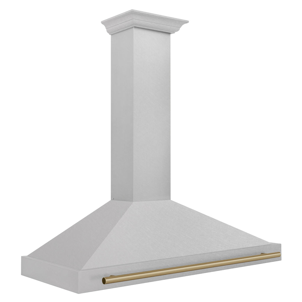 ZLINE 48 in. Wall Mount Range Hood Convertible Satin Stainless Steel Champagne Bronze Handle (KB4SNZ-48-CB)