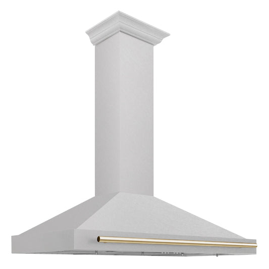 ZLINE 48 in. Wall Mount Range Hood Convertible Satin Stainless Steel Polished Gold Handle (KB4SNZ-48-G)