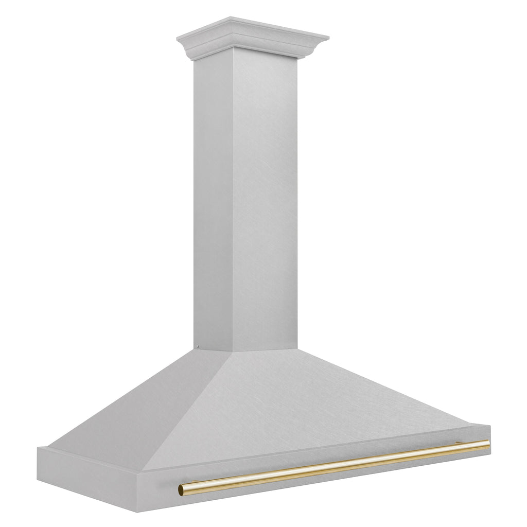 ZLINE 48 in. Wall Mount Range Hood Convertible Satin Stainless Steel Polished Gold Handle (KB4SNZ-48-G)
