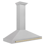 ZLINE 48 in. Wall Mount Range Hood Convertible Satin Stainless Steel Polished Gold Handle (KB4SNZ-48-G)