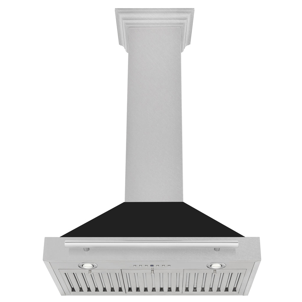 ZLINE 30 in Wall Mount Range Hood Convertible Satin Stainless Steel Black Matte Shell 400 CFM KB4SNX-BLM-30