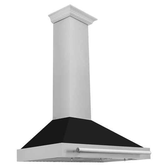 ZLINE 36 in. Wall Mount Range Hood Convertible Satin Stainless Steel Black Matte Shell Stainless Steel Handle (KB4SNX-BLM-36)