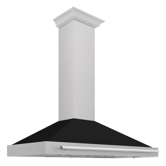 ZLINE 48 Inch Wall Mount Range Hood Convertible Satin Stainless Steel Black Matte Shell Stainless Steel Handle (KB4SNX-BLM-48)
