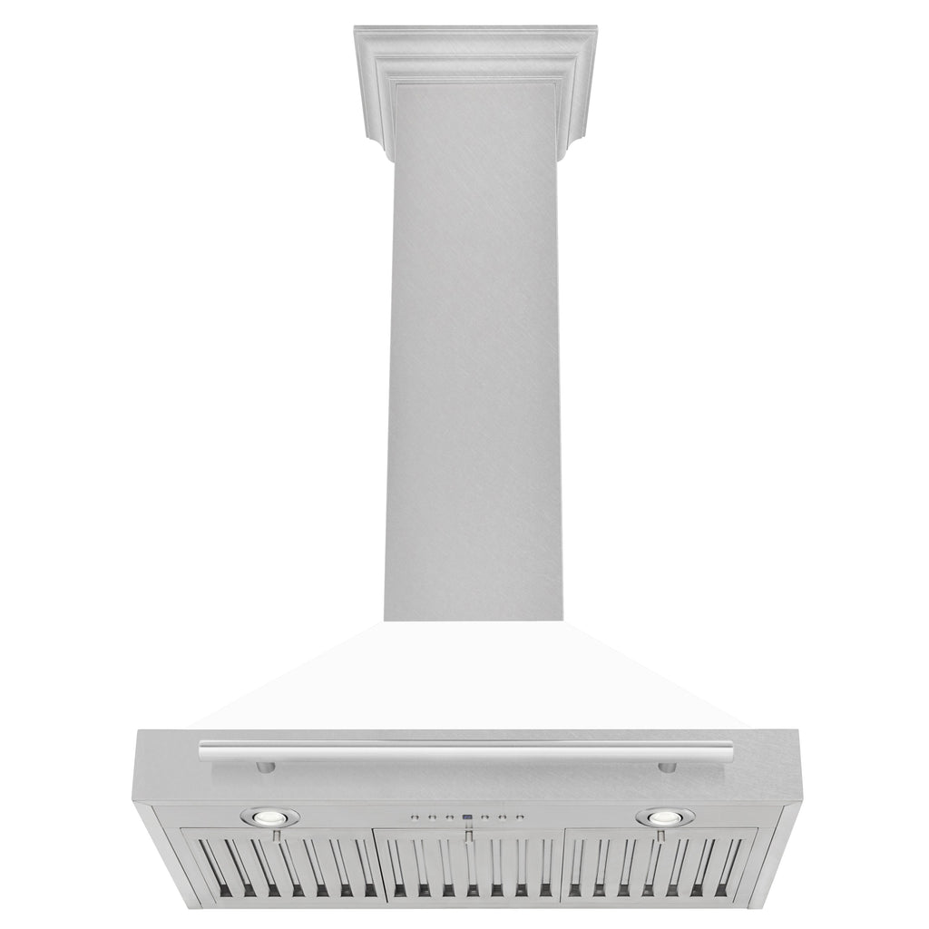 ZLINE 30 in Wall Mount Range Hood Convertible Satin Stainless Steel White Matte Shell Stainless Steel Handle (KB4SNX-WM-30)