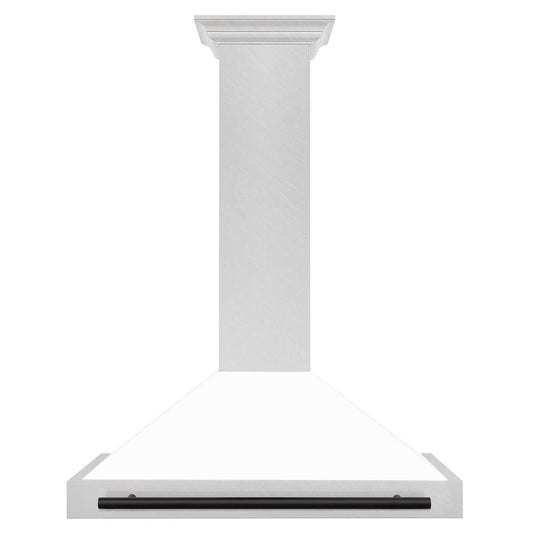ZLINE 36 in. Wall Mount Range Hood Convertible Satin Stainless Steel White Matte Shell Matte Black Handle KB4SNZ-WM36-MB