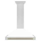 ZLINE 36 in. Wall Mount Range Hood Convertible Satin Stainless Steel White Matte Shell Champagne Bronze Handle (KB4SNZ-WM36-CB)