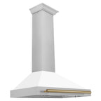ZLINE 36 in. Wall Mount Range Hood Convertible Satin Stainless Steel White Matte Shell Champagne Bronze Handle (KB4SNZ-WM36-CB)