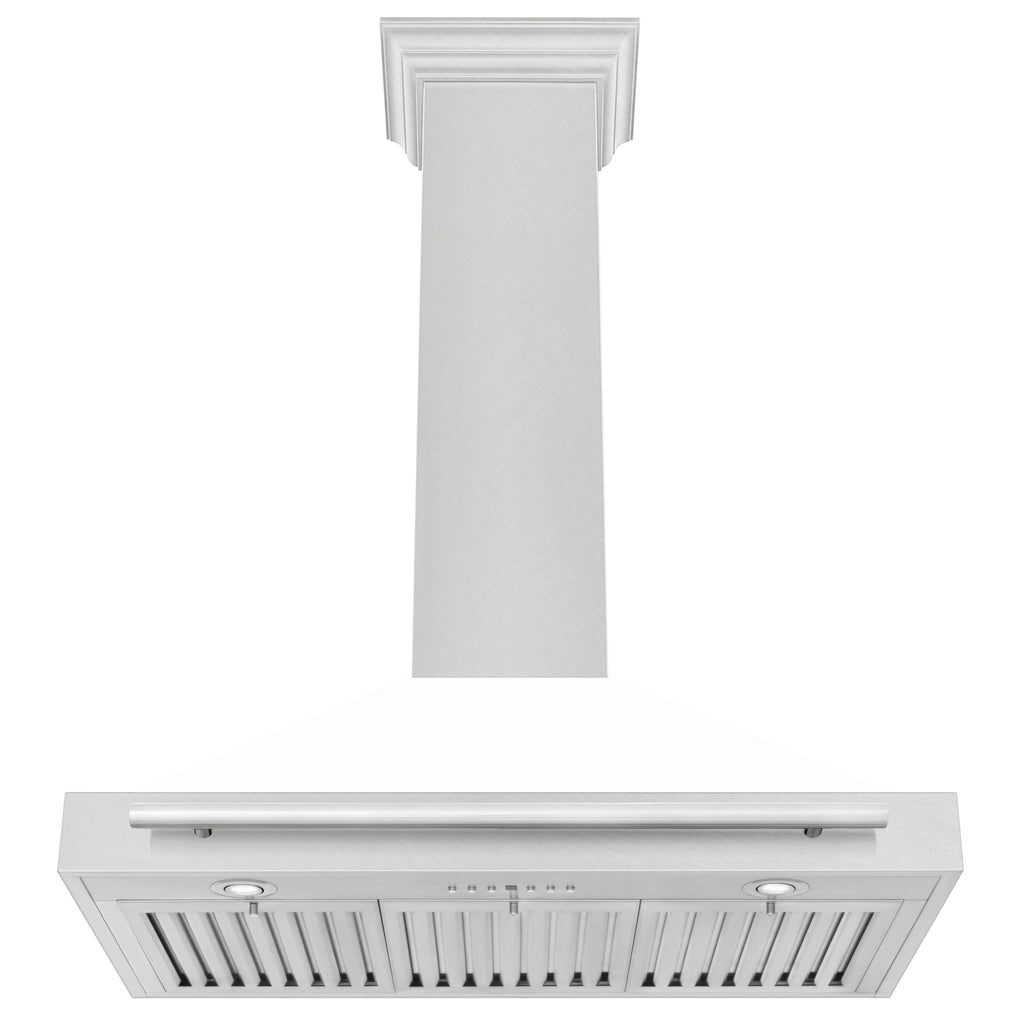 ZLINE 36 in. Wall Mount Range Hood Convertible Satin Stainless Steel White Matte Shell Stainless Steel Handle (KB4SNX-WM-36)