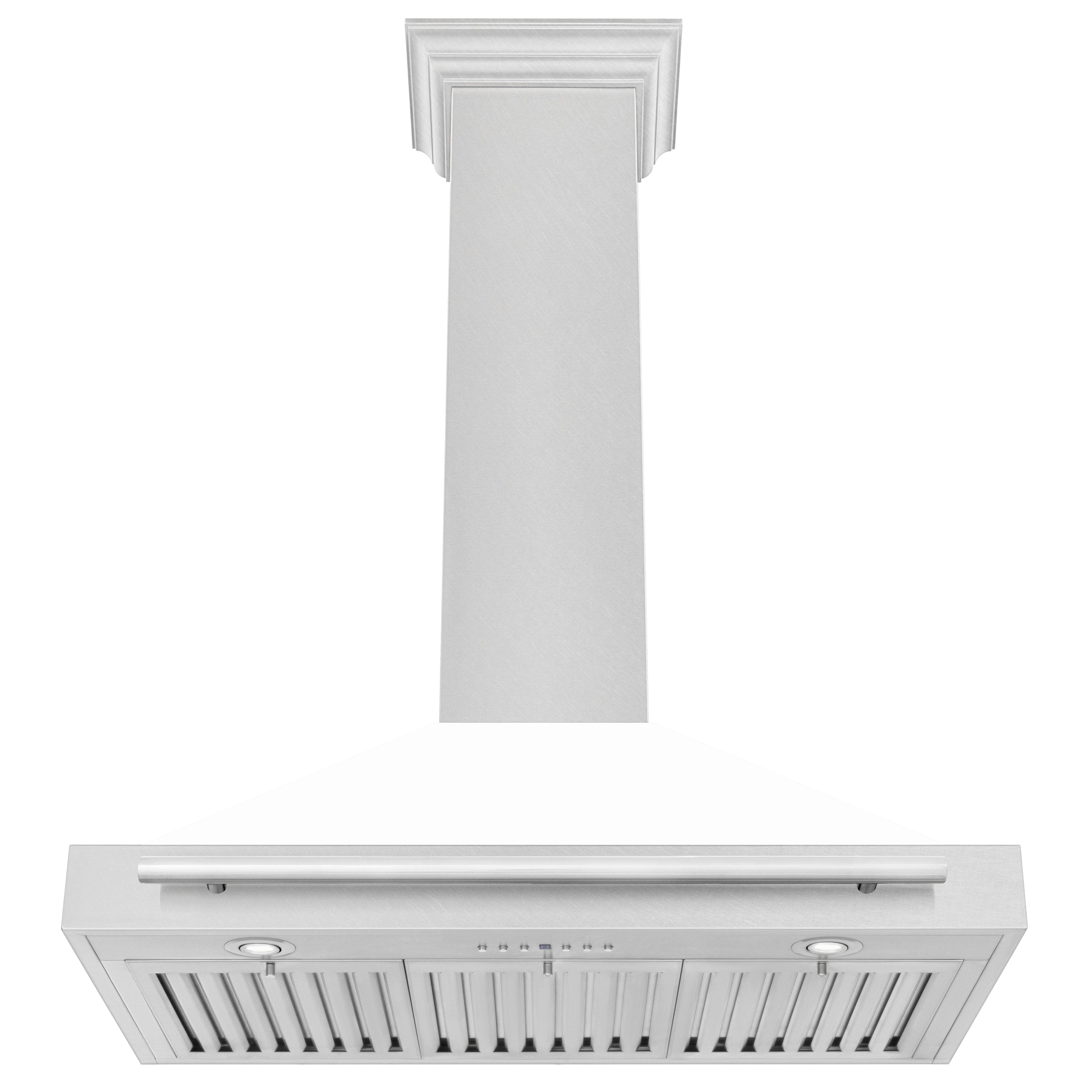 ZLINE 36 in. Wall Mount Range Hood Convertible Satin Stainless Steel White Matte Shell Stainless Steel Handle (KB4SNX-WM-36)