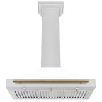 ZLINE 36 in. Wall Mount Range Hood Convertible Satin Stainless Steel White Matte Shell Champagne Bronze Handle (KB4SNZ-WM36-CB)