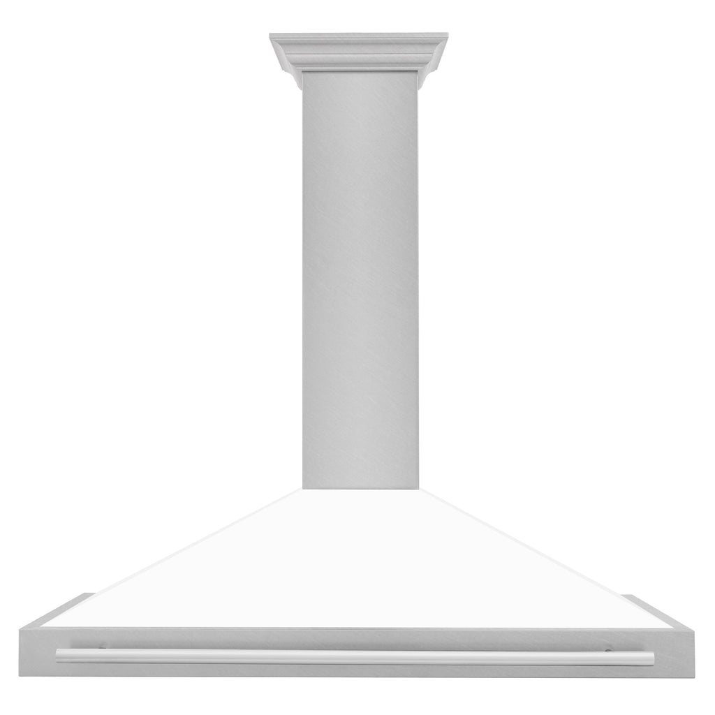 ZLINE 48 in. Wall Mount Range Hood Convertible Satin Stainless Steel 400 CFM White Matte Shell Stainless Steel Handle (KB4SNX-WM-48)