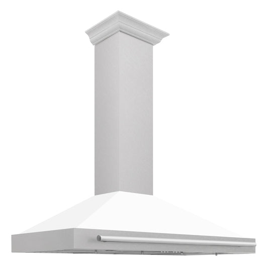 ZLINE 48 in. Wall Mount Range Hood Convertible Satin Stainless Steel 400 CFM White Matte Shell Stainless Steel Handle (KB4SNX-WM-48)