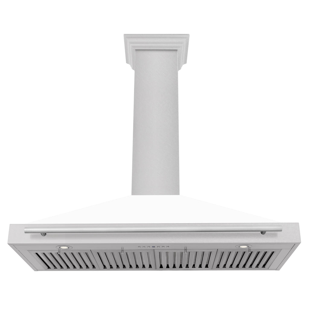 ZLINE 48 in. Wall Mount Range Hood Convertible Satin Stainless Steel 400 CFM White Matte Shell Stainless Steel Handle (KB4SNX-WM-48)