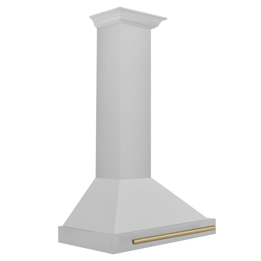 ZLINE 30 in Wall Mount Range Hood Convertible Satin Stainless Steel Champagne Bronze Handle KB4SNZ-30-CB