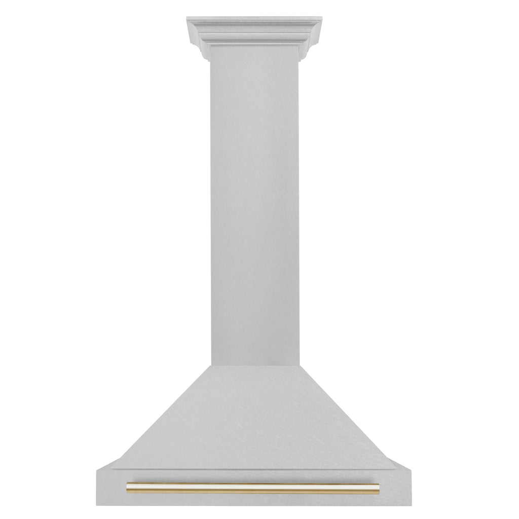 ZLINE 30 Inch Wall Mount Range Hood Convertible Satin Stainless Steel with Polished Gold Handle (KB4SNZ-30-G)