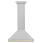 ZLINE 30 Inch Wall Mount Range Hood Convertible Satin Stainless Steel with Polished Gold Handle (KB4SNZ-30-G)
