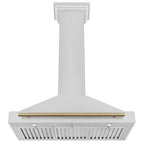 ZLINE 36 in. Wall Mount Range Hood – Satin Stainless Steel, Convertible Venting, Champagne Bronze Handle (KB4SNZ-36-CB)