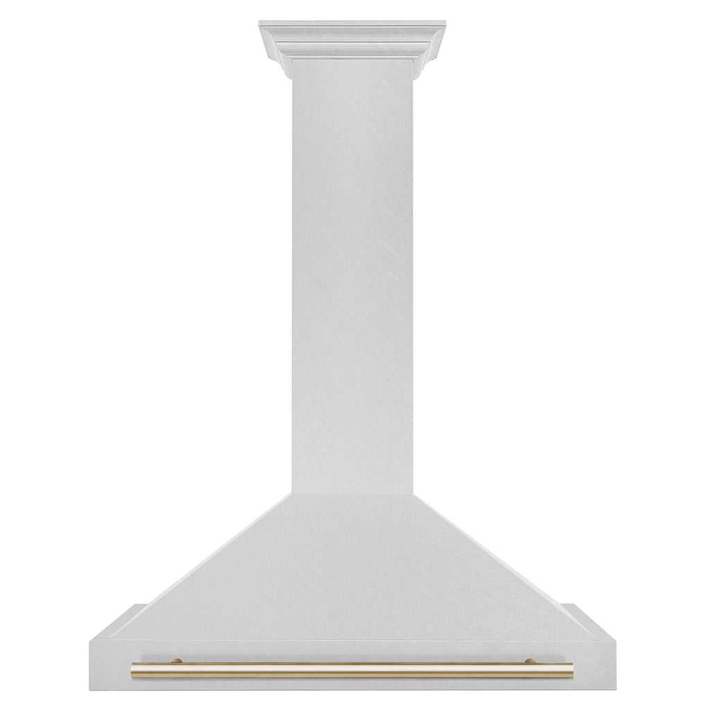 ZLINE 36 in. Wall Mount Range Hood Convertible Satin Stainless Steel Polished Gold Handle 400 CFM (KB4SNZ-36-G)