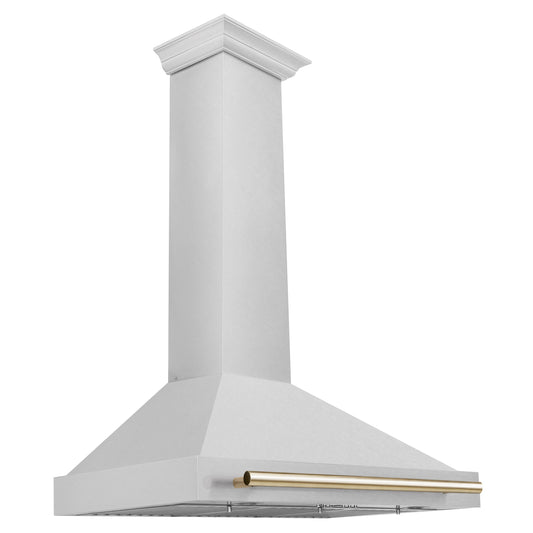 ZLINE 36 in. Wall Mount Range Hood Convertible Satin Stainless Steel Polished Gold Handle 400 CFM (KB4SNZ-36-G)