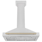 ZLINE 36 in. Wall Mount Range Hood Convertible Satin Stainless Steel Polished Gold Handle 400 CFM (KB4SNZ-36-G)