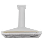 ZLINE 48 in. Wall Mount Range Hood Convertible Satin Stainless Steel Polished Gold Handle (KB4SNZ-48-G)