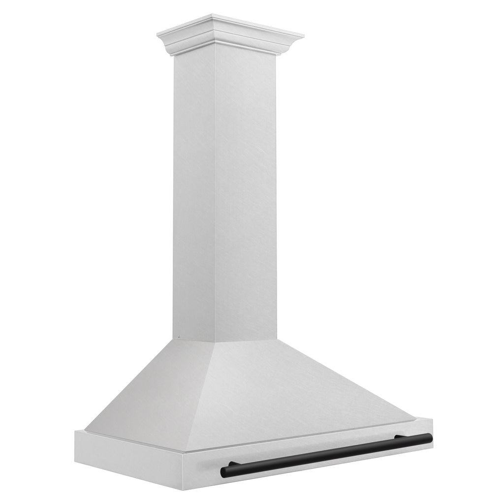 ZLINE 36 Inch Wall Mount Range Hood Convertible Satin Stainless Steel Matte Black Handle KB4SNZ-36-MB