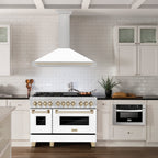 ZLINE 48 in. Wall Mount Range Hood Convertible Satin Stainless Steel White Matte Shell Polished Gold Handle KB4SNZ-WM48-G