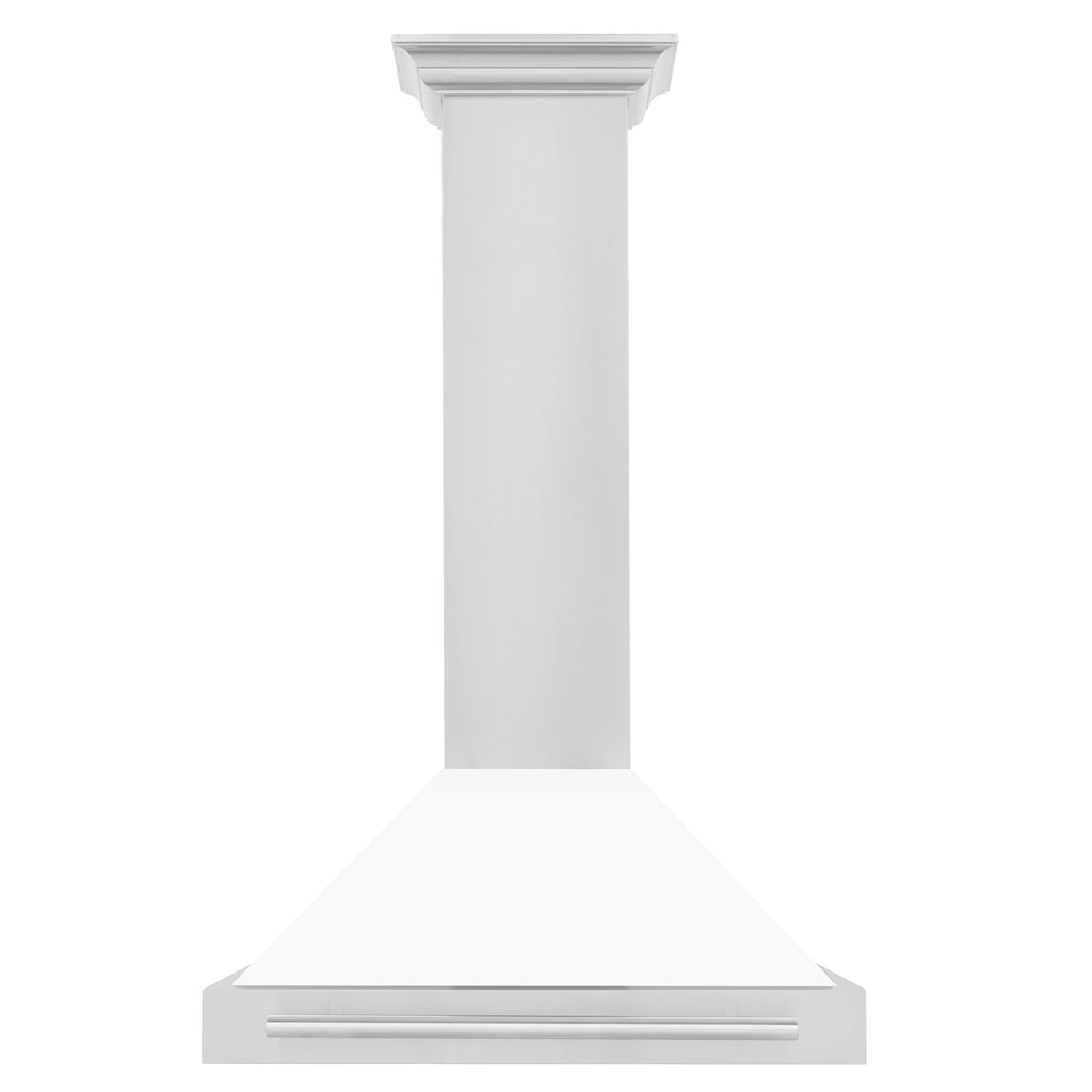 ZLINE 30 Inch Wall Mount Range Hood Stainless Steel White Matte Shell Stainless Steel Handle (KB4STX-WM-30)