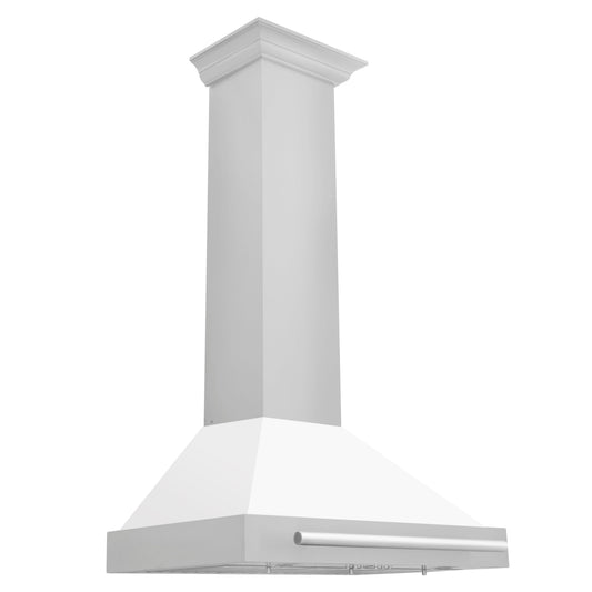 ZLINE 30 Inch Wall Mount Range Hood Stainless Steel White Matte Shell Stainless Steel Handle (KB4STX-WM-30)