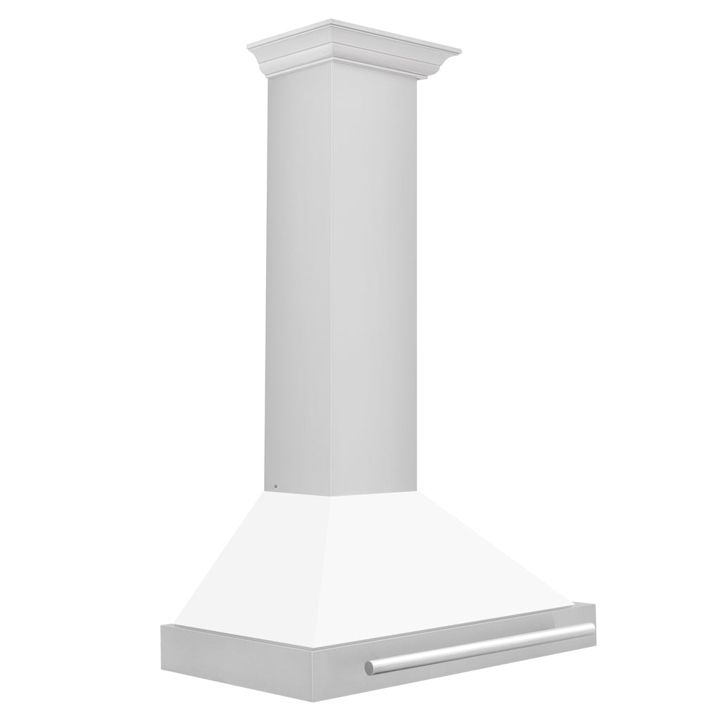 ZLINE 30 Inch Wall Mount Range Hood Stainless Steel White Matte Shell Stainless Steel Handle (KB4STX-WM-30)