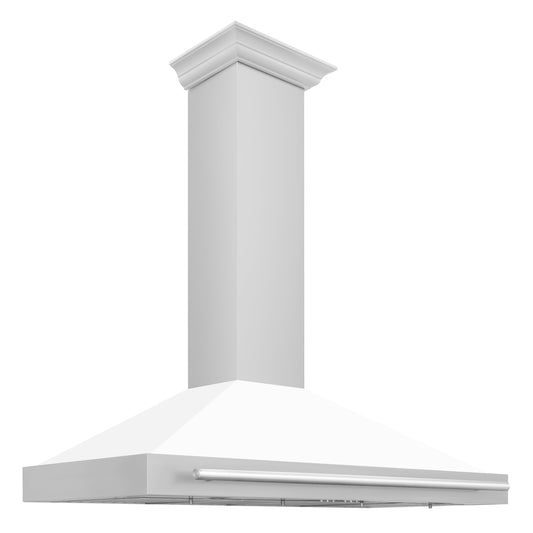 ZLINE 48 in. Wall Mount Range Hood Stainless Steel White Matte Shell 400 CFM Stainless Steel Handle (KB4STX-WM-48)