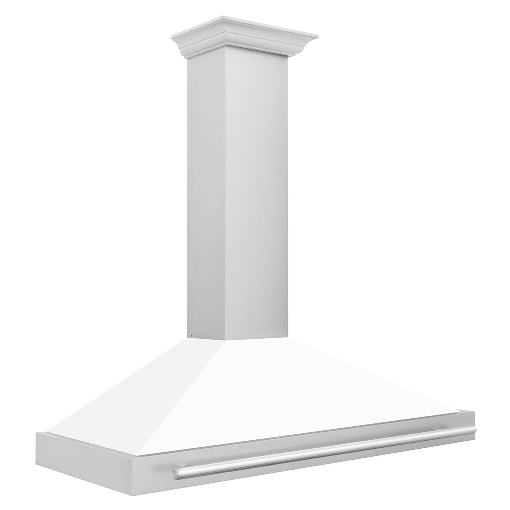 ZLINE 48 in. Wall Mount Range Hood Stainless Steel White Matte Shell 400 CFM Stainless Steel Handle (KB4STX-WM-48)