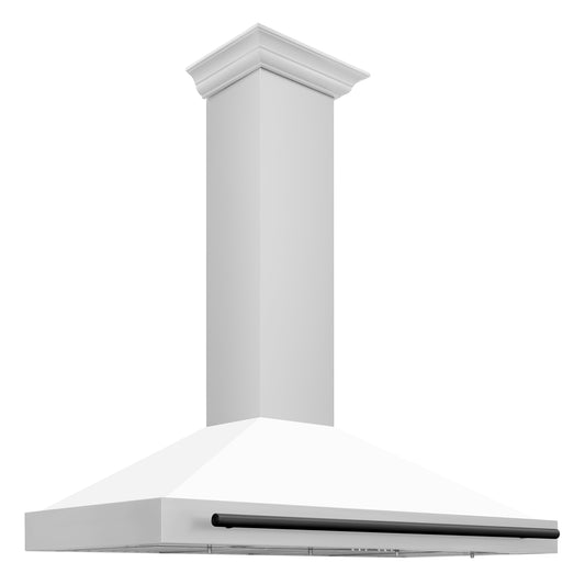 ZLINE 48 in. Wall Mount Range Hood Stainless Steel White Matte Shell Matte Black Handle KB4STZ-WM48-MB