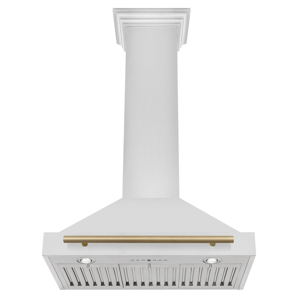 ZLINE 30 Inch Wall Mount Range Hood Stainless Steel Champagne Bronze Handle Autograph Edition (KB4STZ-30-CB)